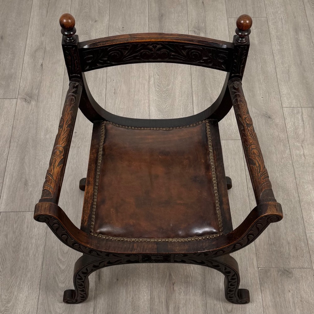 Antique 19th Century Victorian Savonarola Chair In Oak View XIII