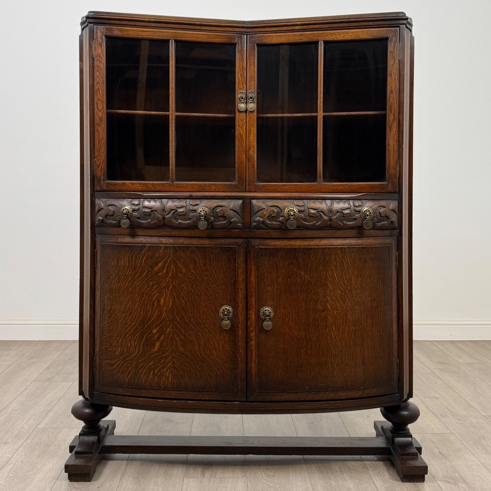 Antique 20th Century Edwardian Display Cabinet In Oak