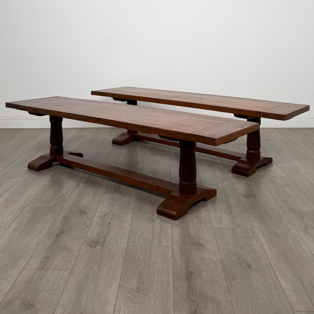 Antique 20th Century Good Quality Pair Of Hardwood Benches