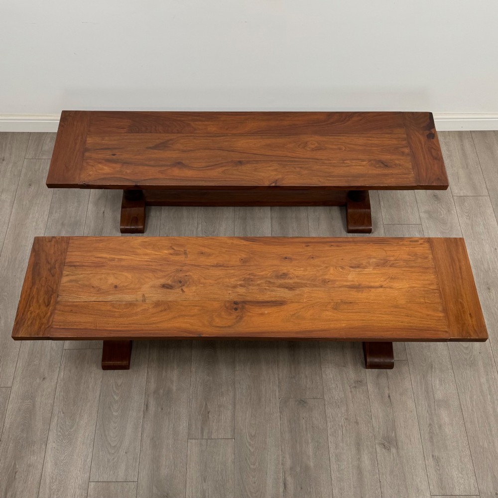 Antique 20th Century Good Quality Pair Of Hardwood Benches View X