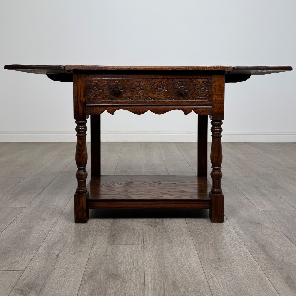 Antique 20th Century Edwardian Drop Leaf Side Table In Oak View II
