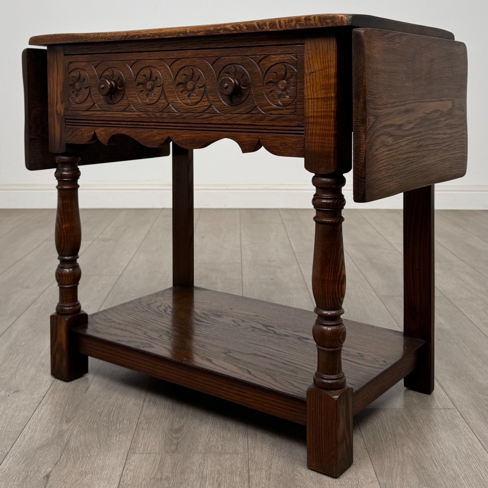 Antique 20th Century Edwardian Drop Leaf Side Table In Oak View III