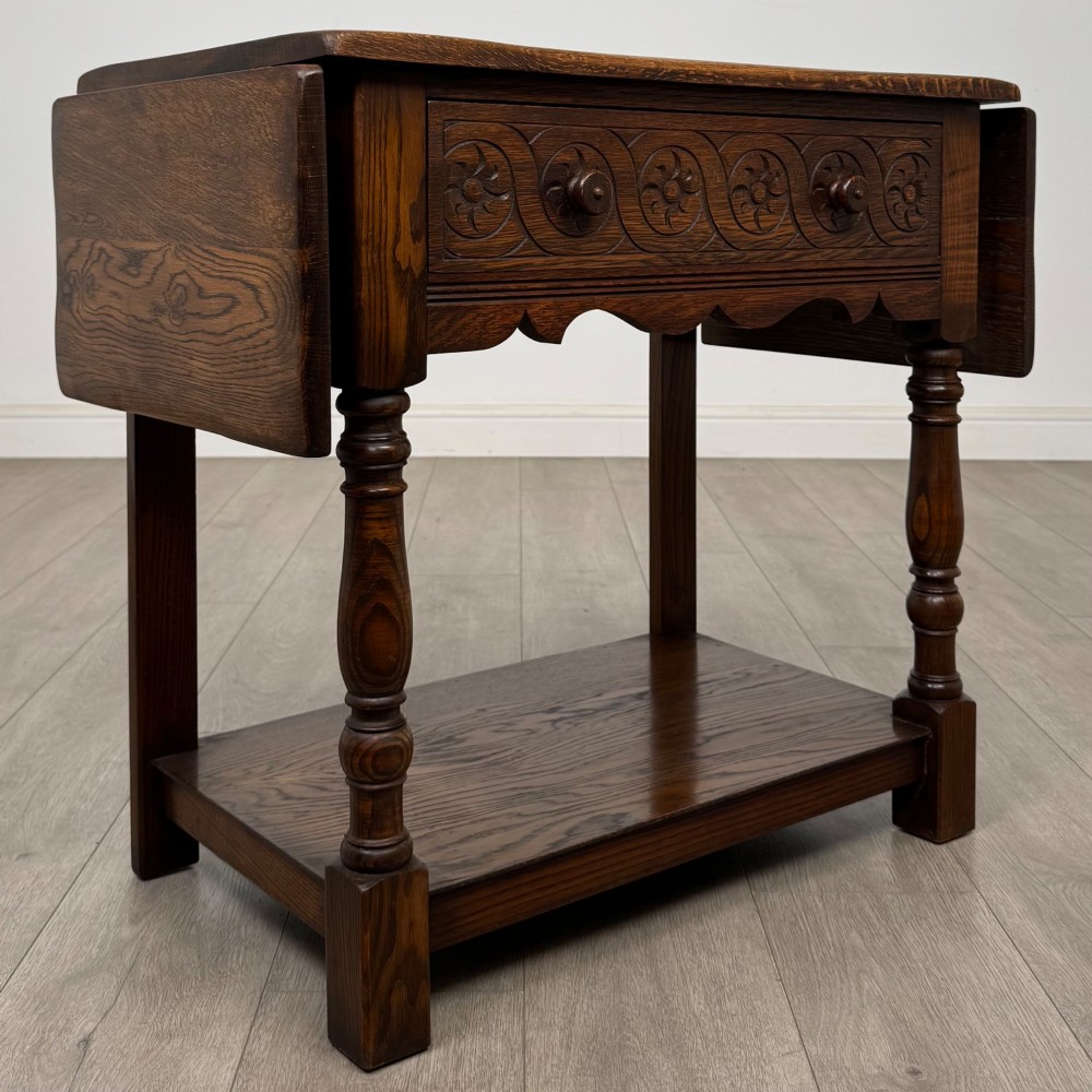 Antique 20th Century Edwardian Drop Leaf Side Table In Oak View IX