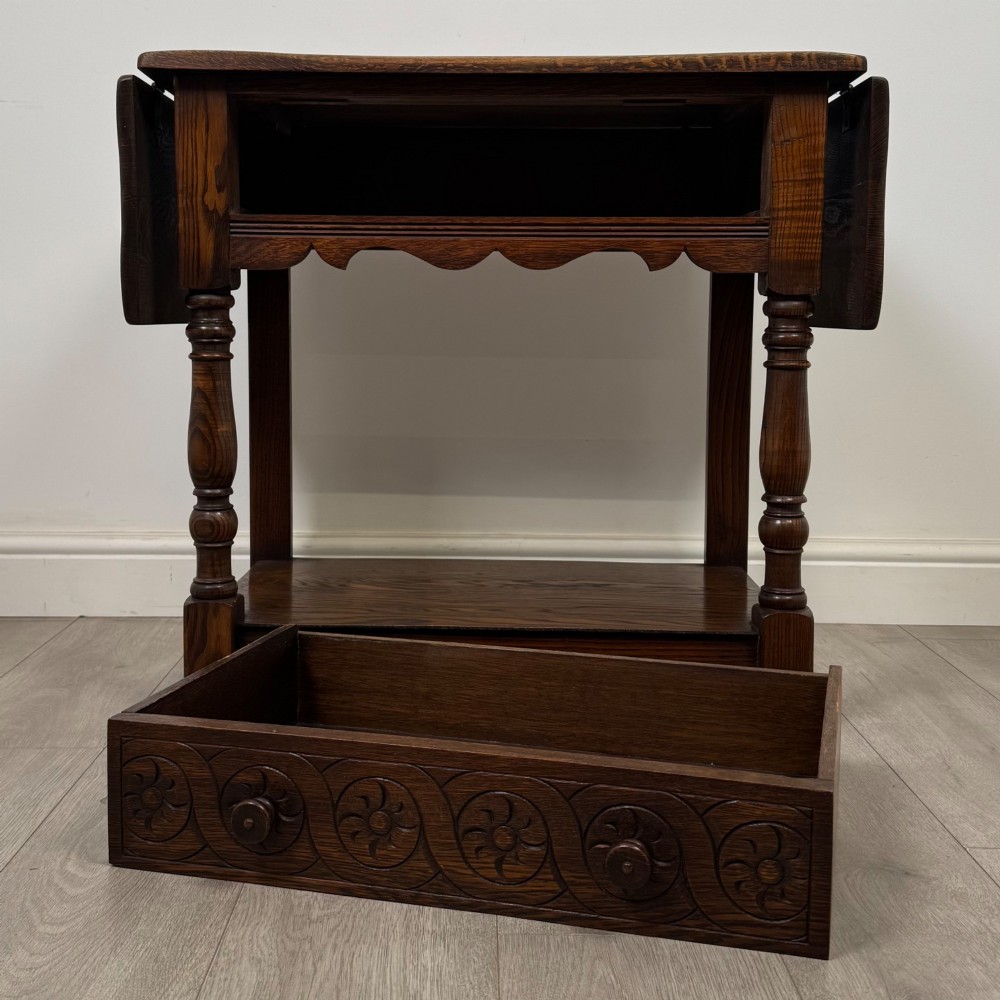 Antique 20th Century Edwardian Drop Leaf Side Table In Oak View XII