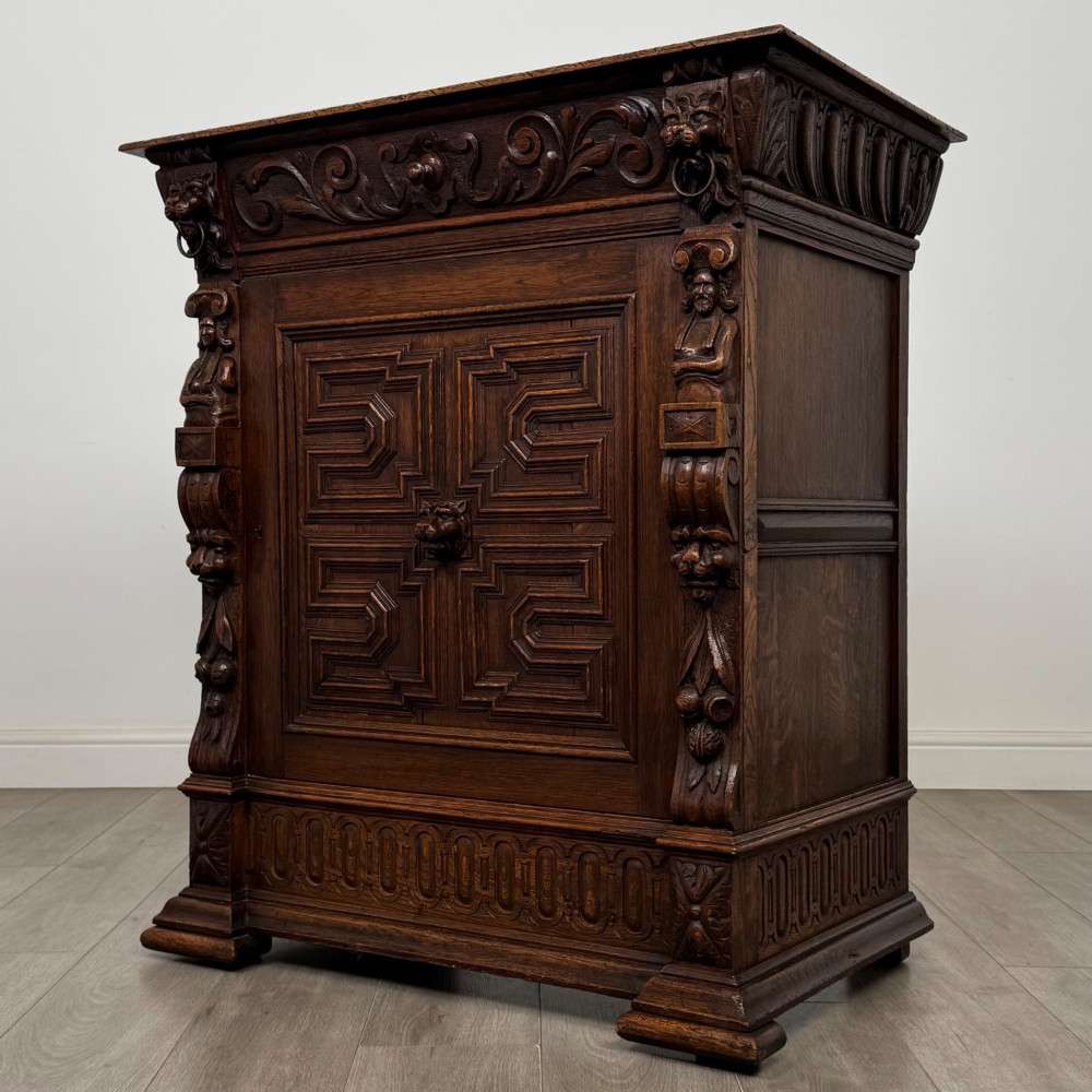Antique 19th Century Carved Victorian Cupboard In Oak View III