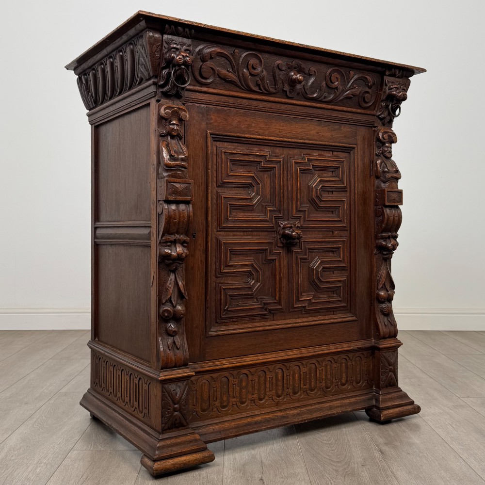 Antique 19th Century Carved Victorian Cupboard In Oak View IX