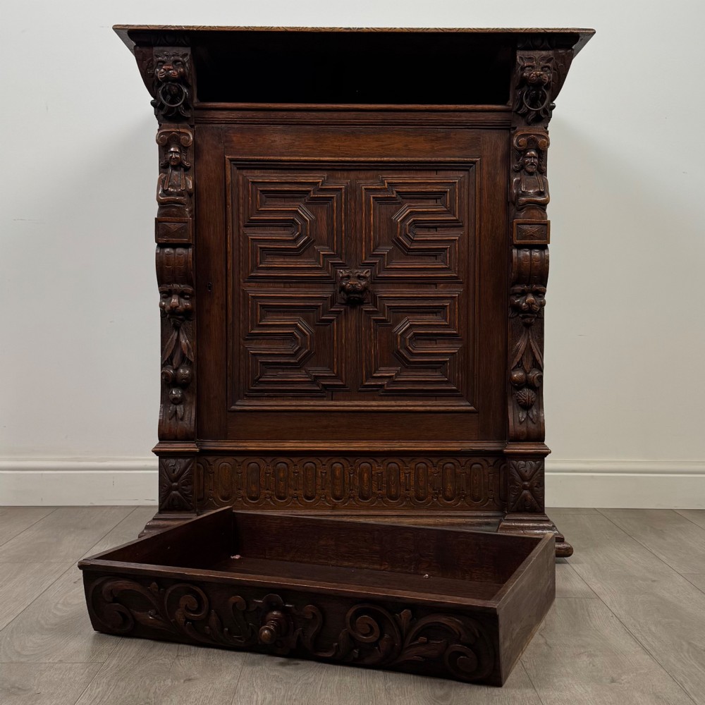 Antique 19th Century Carved Victorian Cupboard In Oak View XI