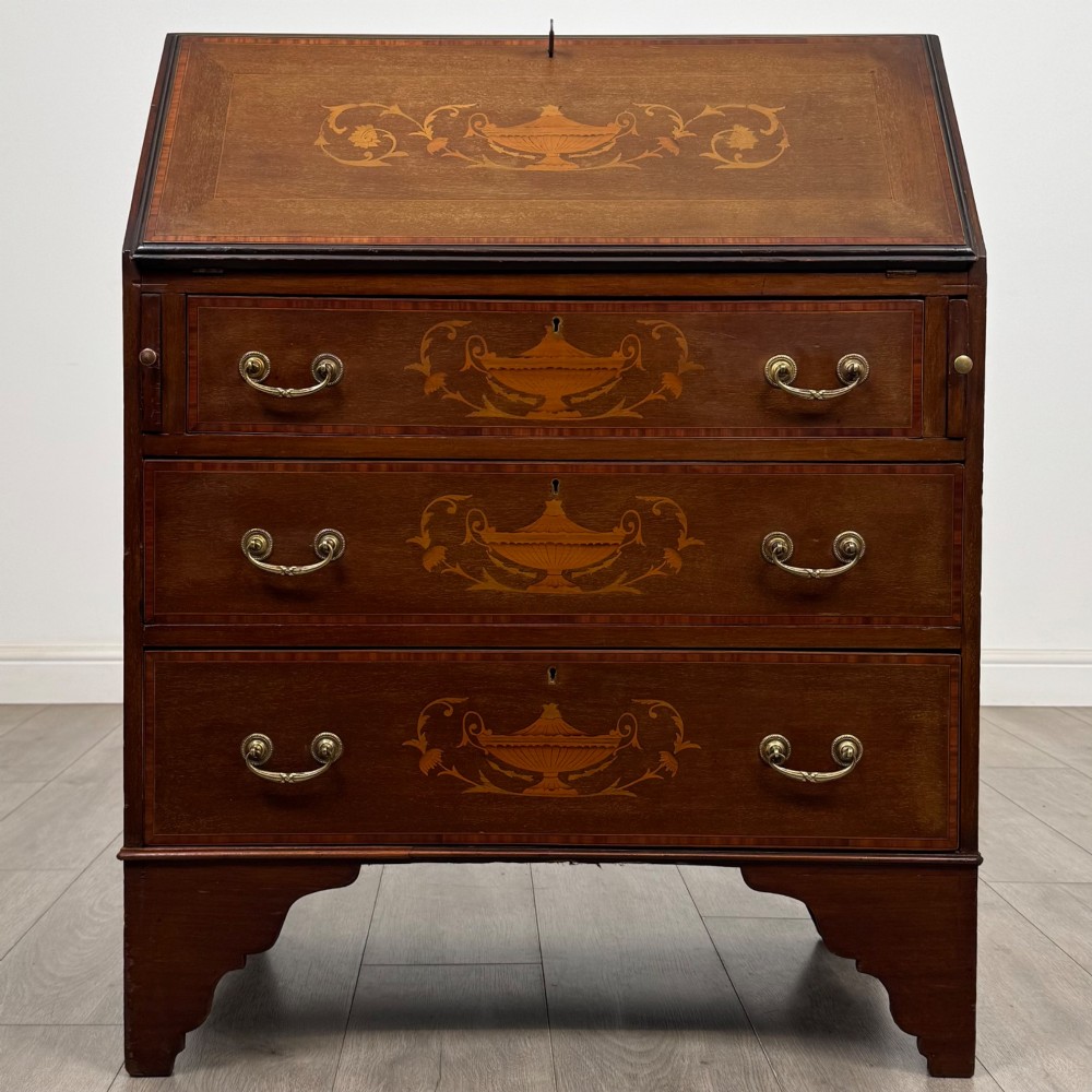 Antique 20th Century Inlaid Edwardian Bureau In Mahogany