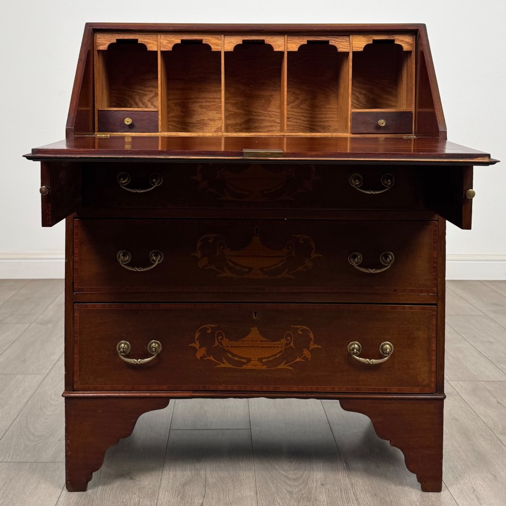 Antique 20th Century Inlaid Edwardian Bureau In Mahogany View II