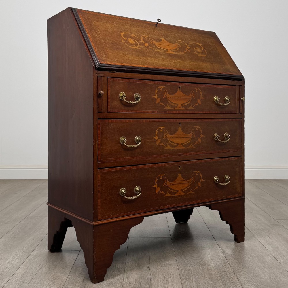 Antique 20th Century Inlaid Edwardian Bureau In Mahogany View IX