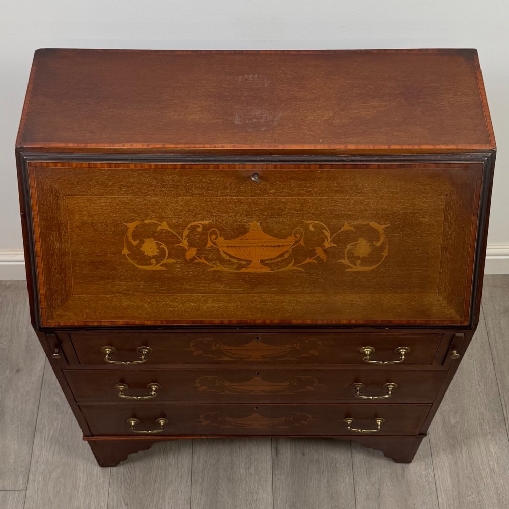 Antique 20th Century Inlaid Edwardian Bureau In Mahogany View X