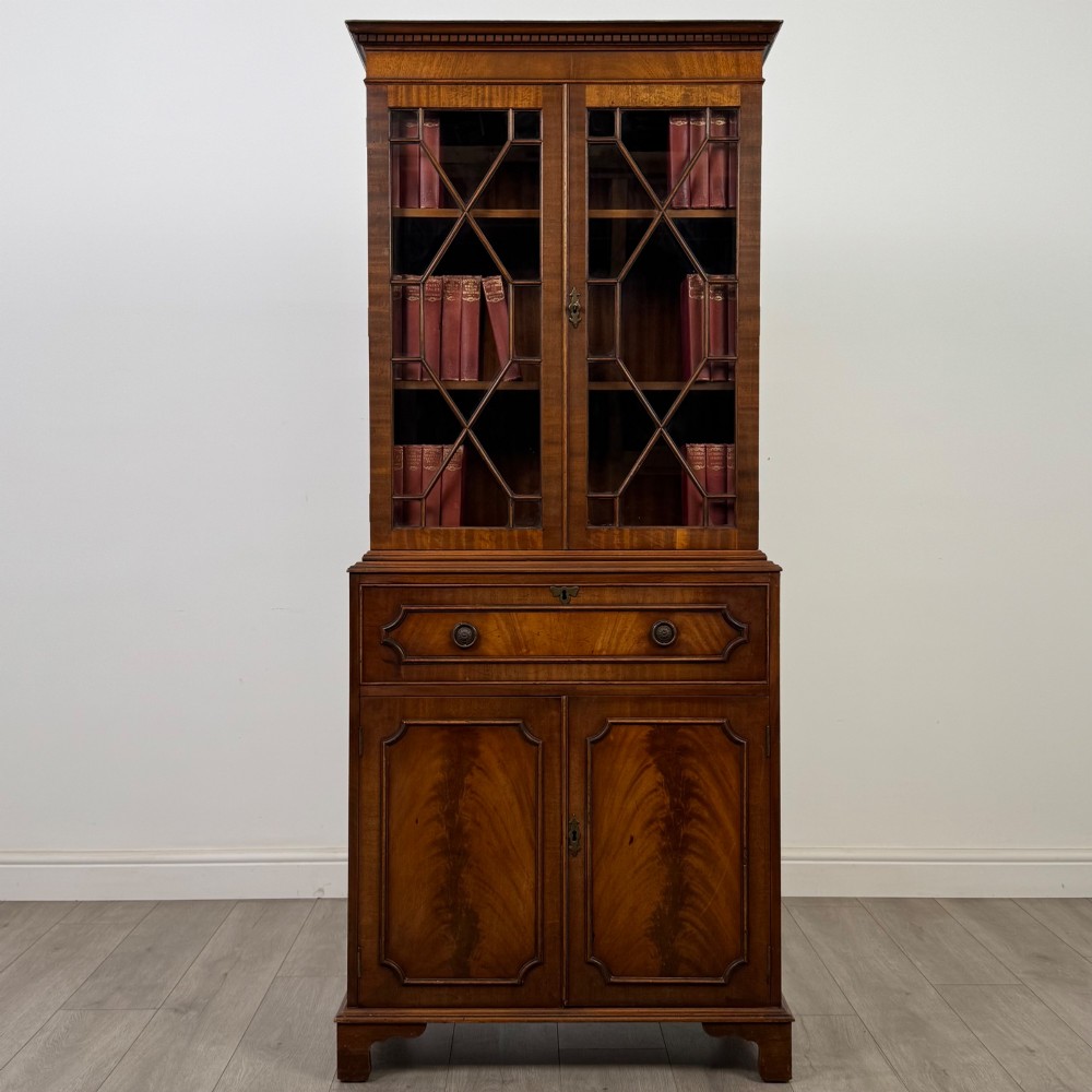 Antique 20th Century Secretaire Bookcase In Mahogany