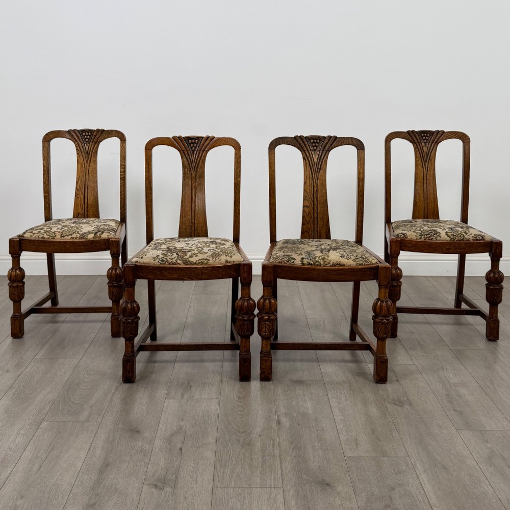 Antique 20th Century Edwardian Set Of 4 Oak Dining Chairs