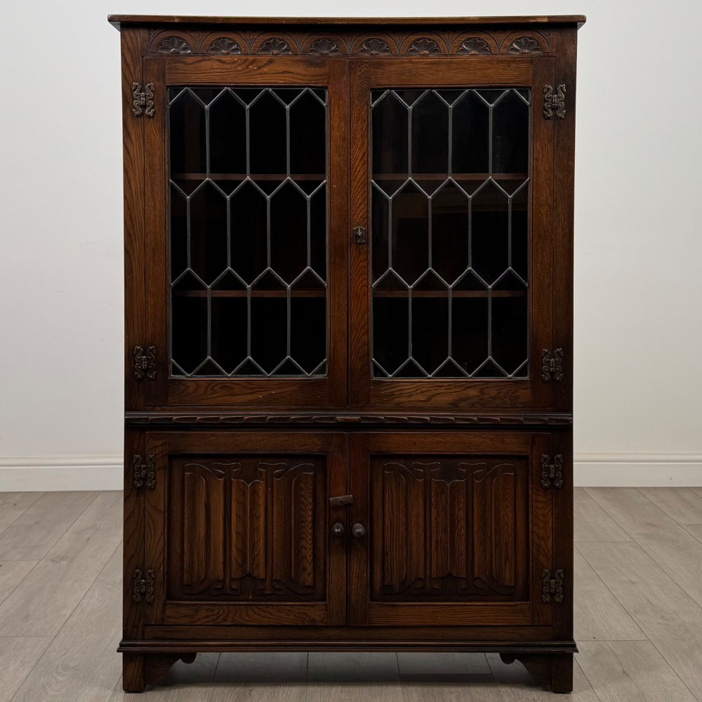 Antique 20th Century Carved Oak Display Cabinet