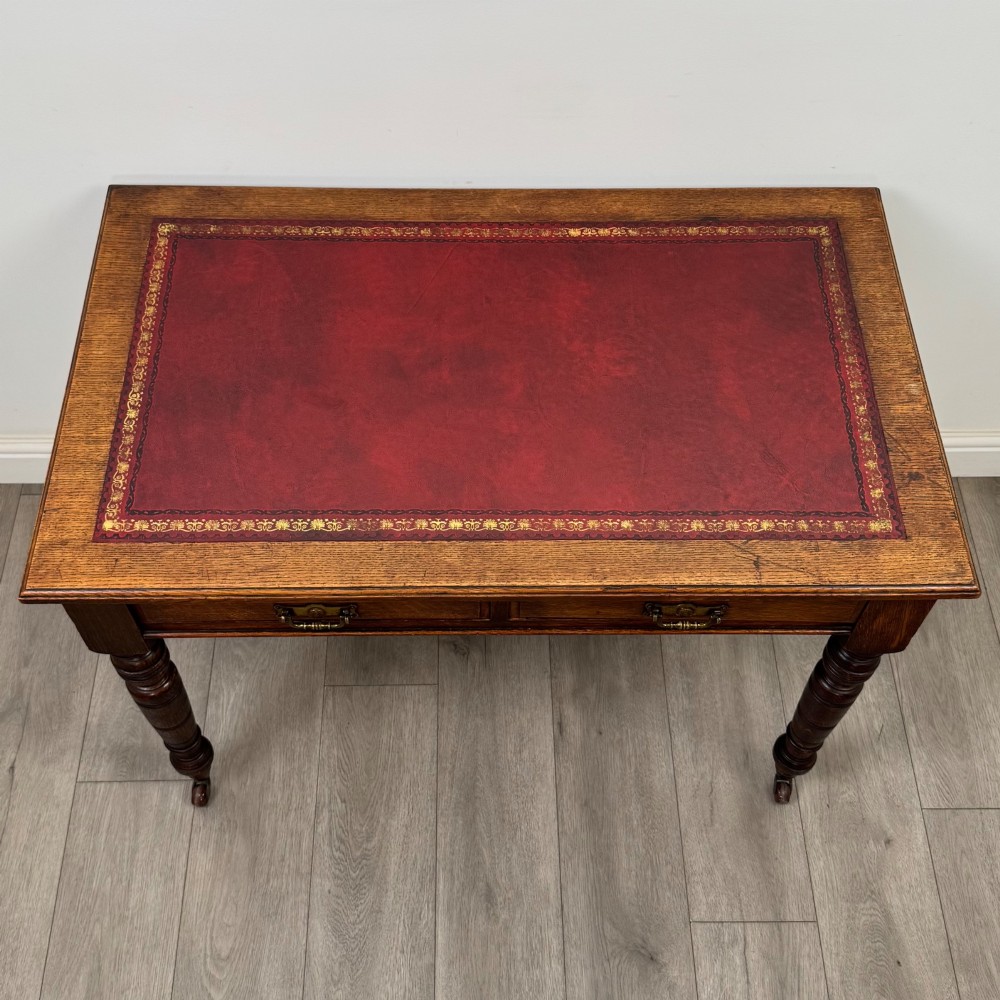 Antique 20th Century Edwardian Writing Table In Oak View IX