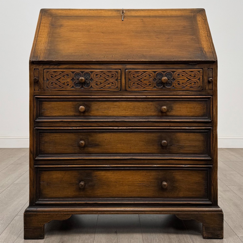 Antique 20th Century Jacobean Style Bureau In Oak