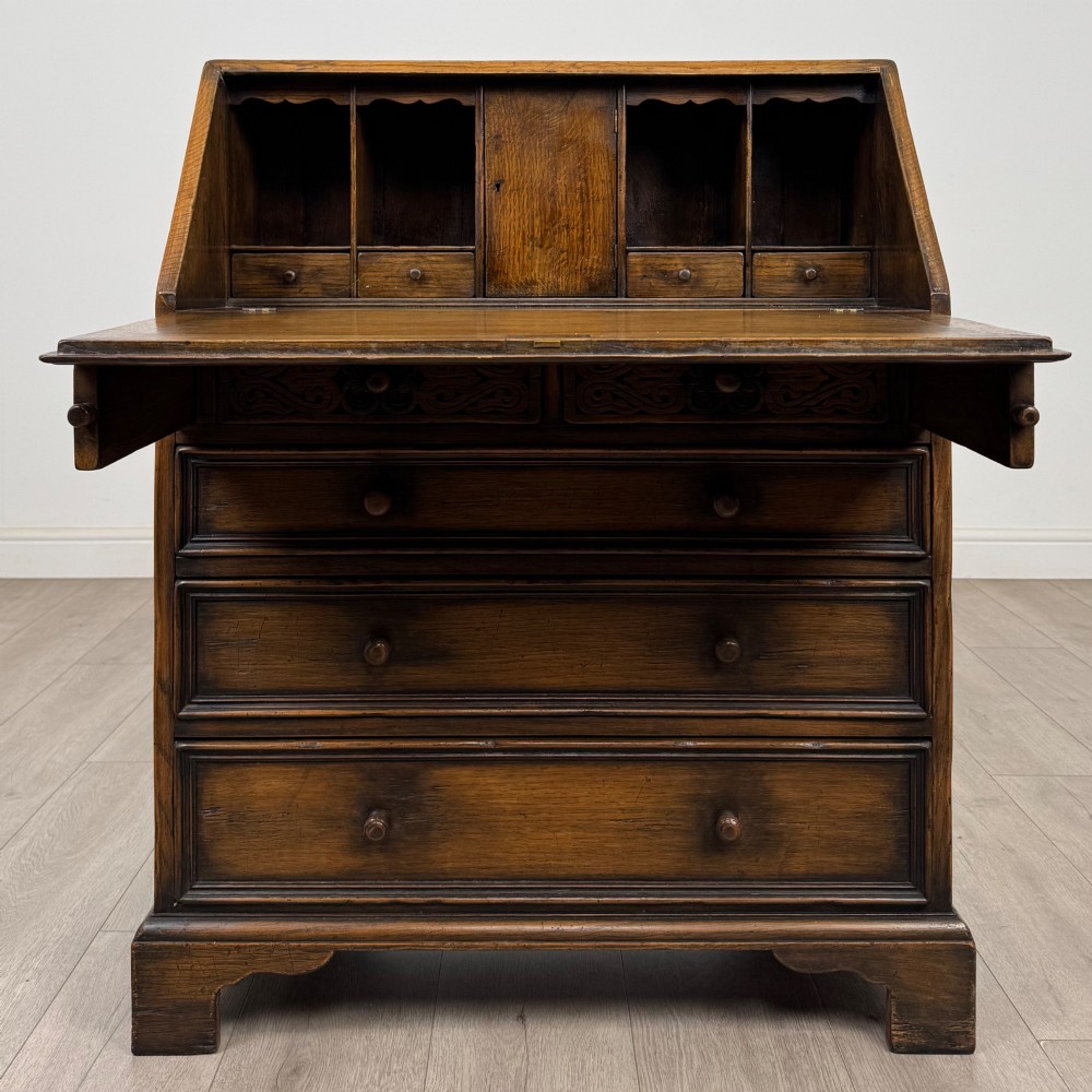Antique 20th Century Jacobean Style Bureau In Oak View II