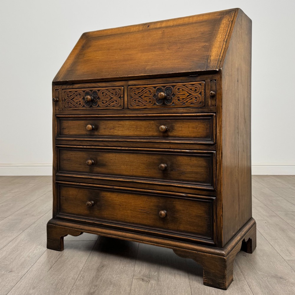 Antique 20th Century Jacobean Style Bureau In Oak View III