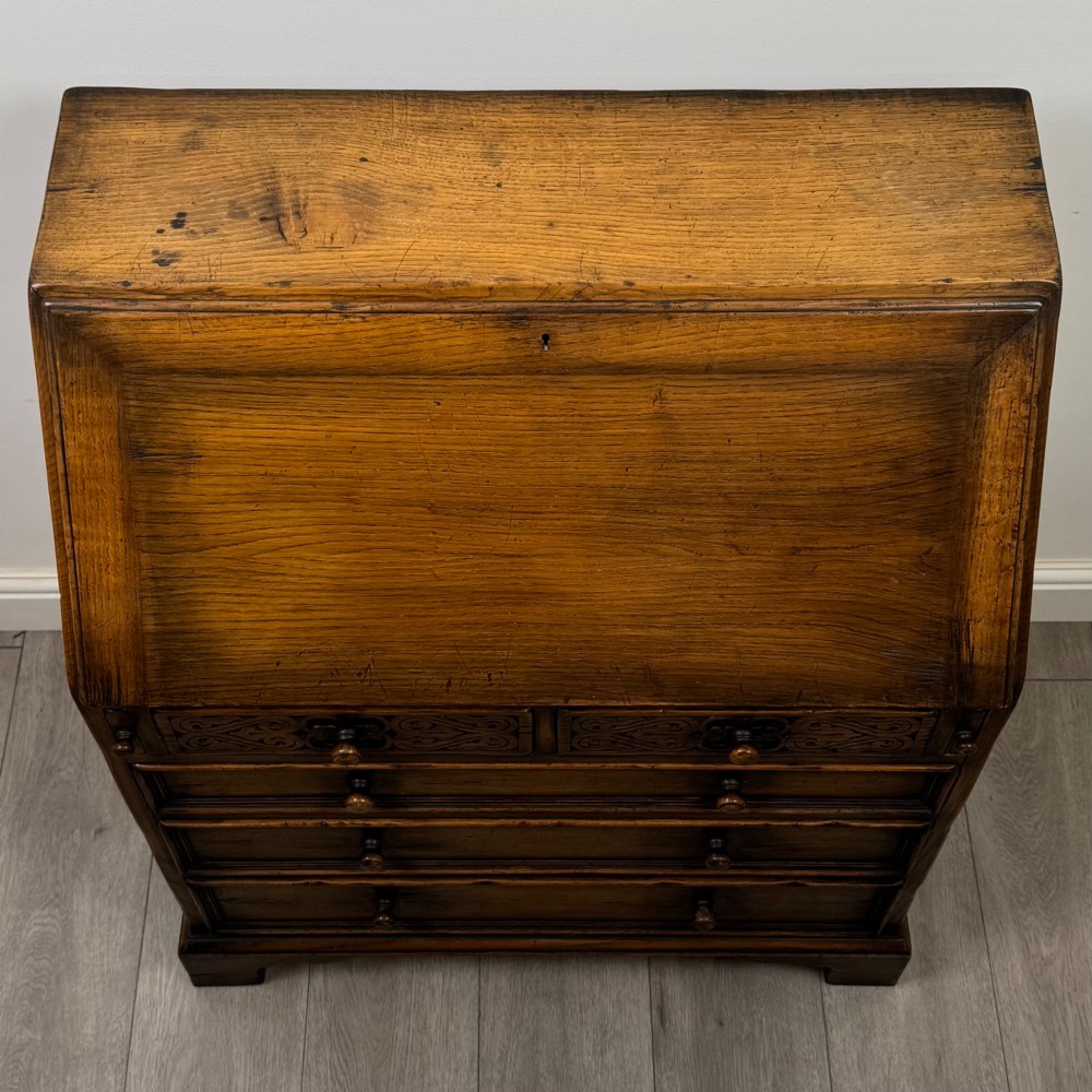 Antique 20th Century Jacobean Style Bureau In Oak View X
