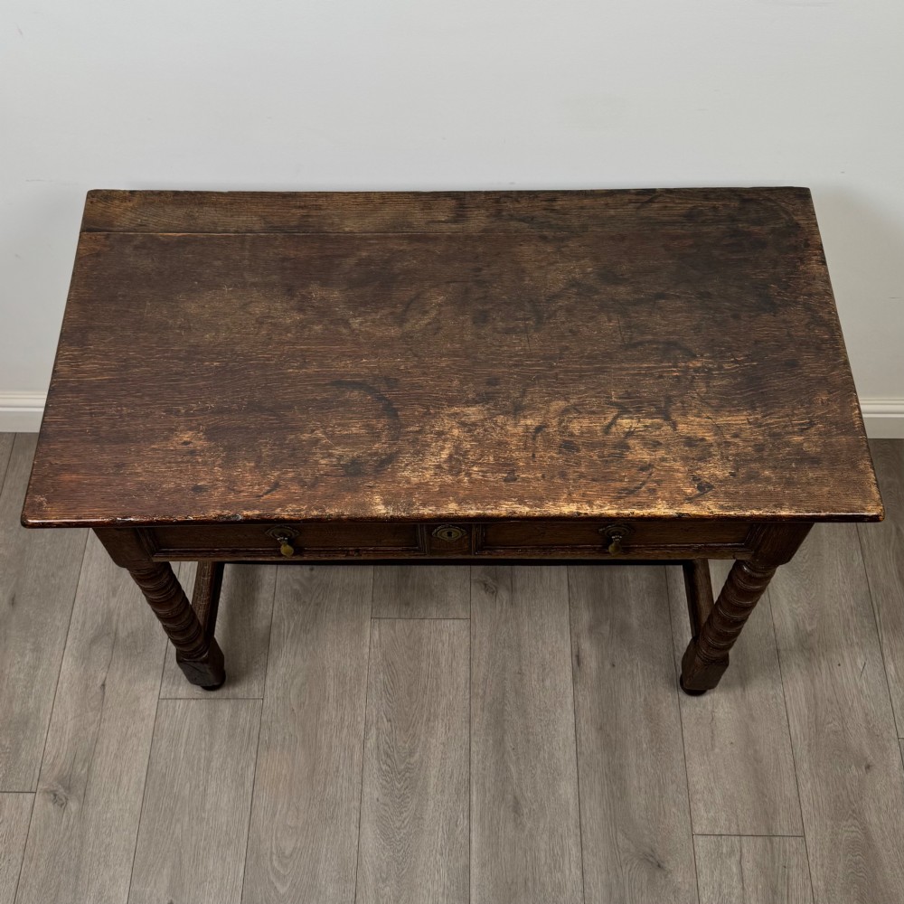 Antique 18th Century Georgian Bobbin Turned Writing Table In Oak View IX