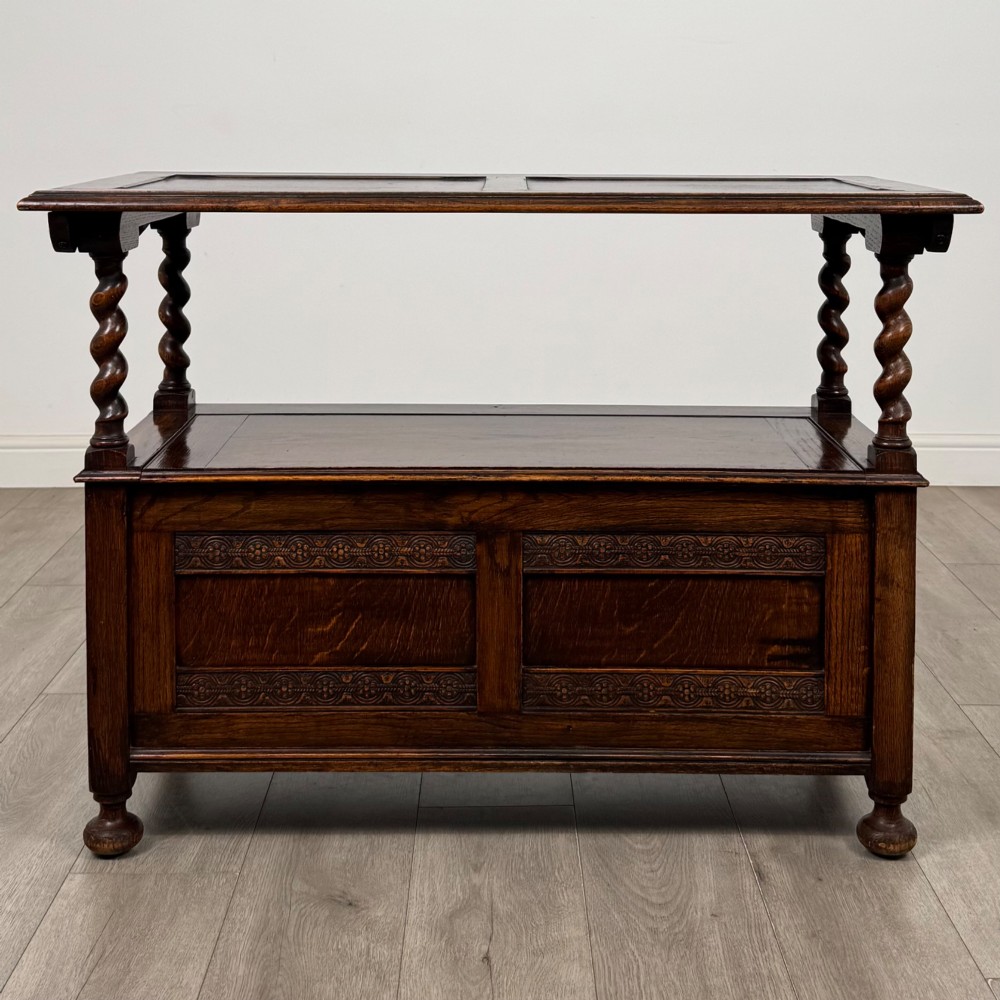 Antique 20th Century Edwardian Monks Bench In Oak View II