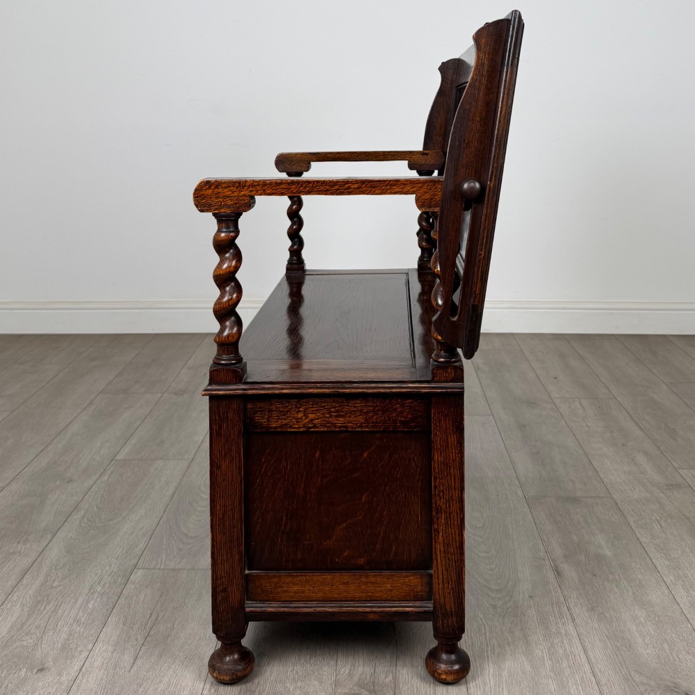 Antique 20th Century Edwardian Monks Bench In Oak View IV