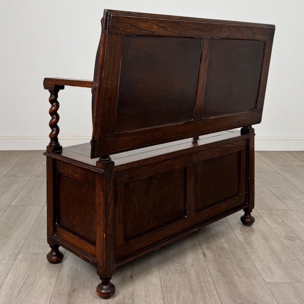 Antique 20th Century Edwardian Monks Bench In Oak View V