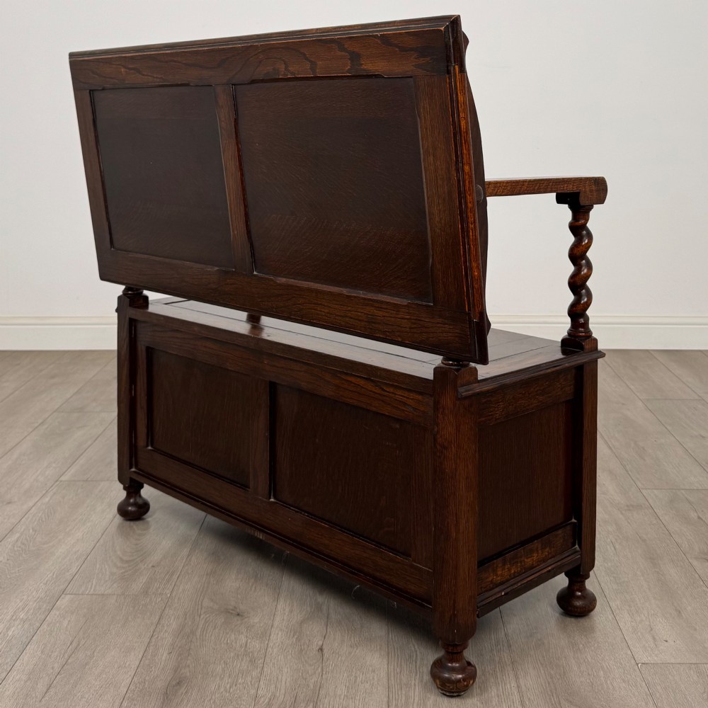 Antique 20th Century Edwardian Monks Bench In Oak View VII