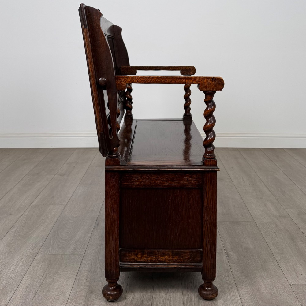 Antique 20th Century Edwardian Monks Bench In Oak View VIII