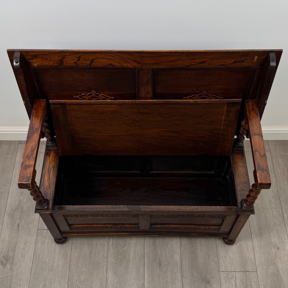 Antique 20th Century Edwardian Monks Bench In Oak View XI