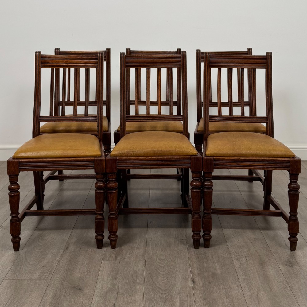 Antique 20th Century Edwardian Set Of 6 Oak Dining Chairs