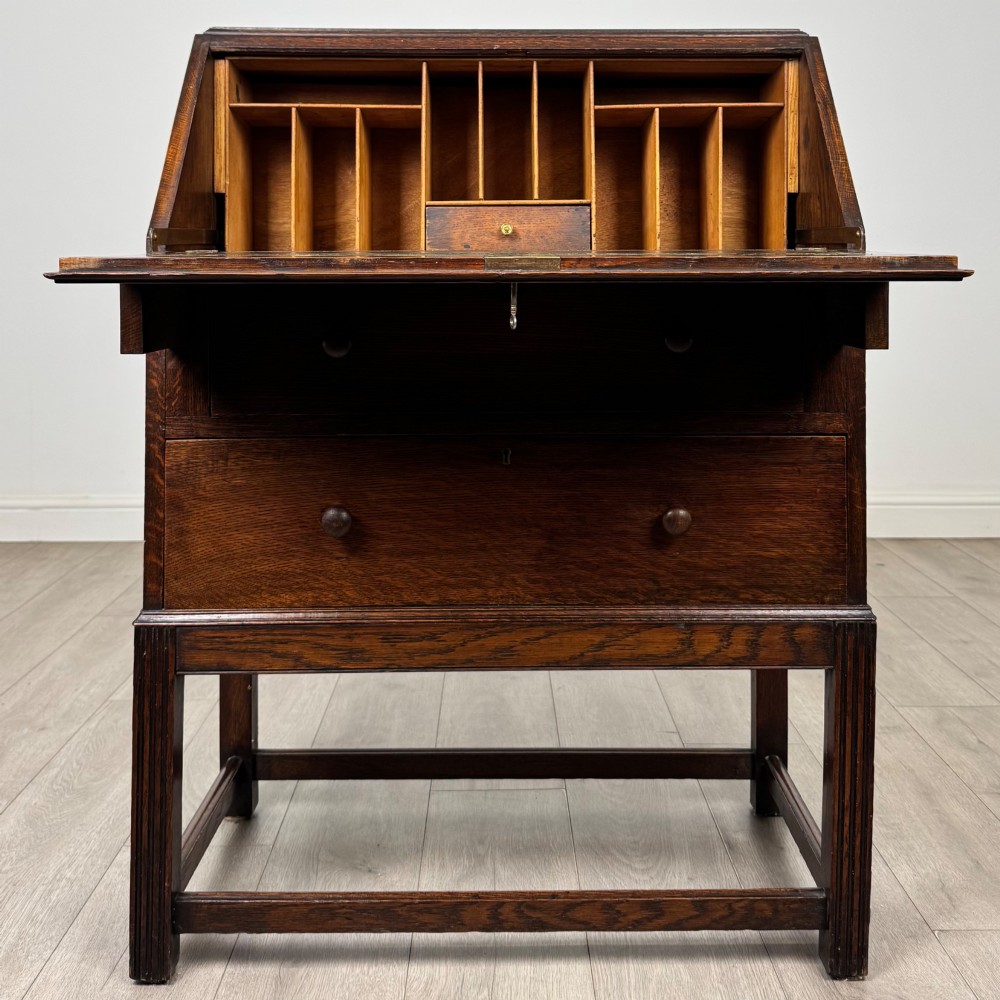 Antique 20th Century Jacobean Style Bureau In Oak View II