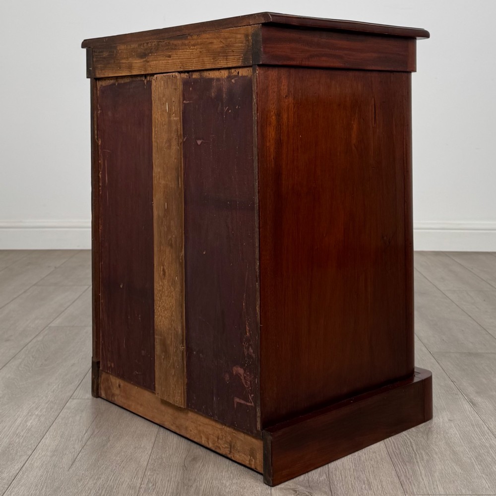 A pair of matching 19th-century Victorian mahogany bedside cabinets with single arched panel doors and plinth bases. View VIII