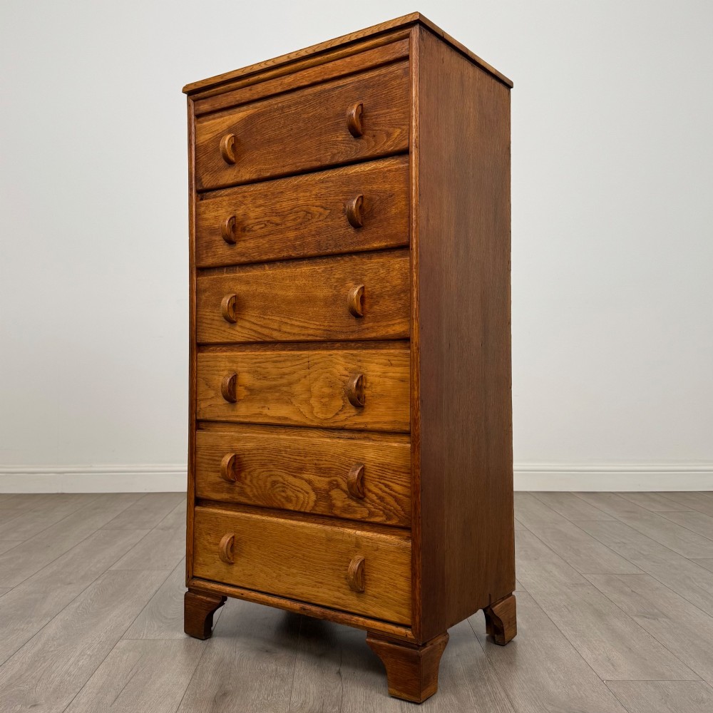 Antique 20th Century Narrow Chest Of Drawers In Oak View II