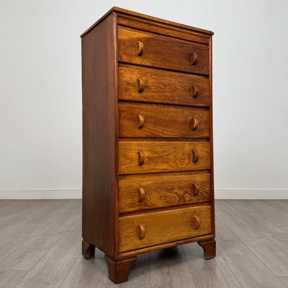Antique 20th Century Narrow Chest Of Drawers In Oak View VIII