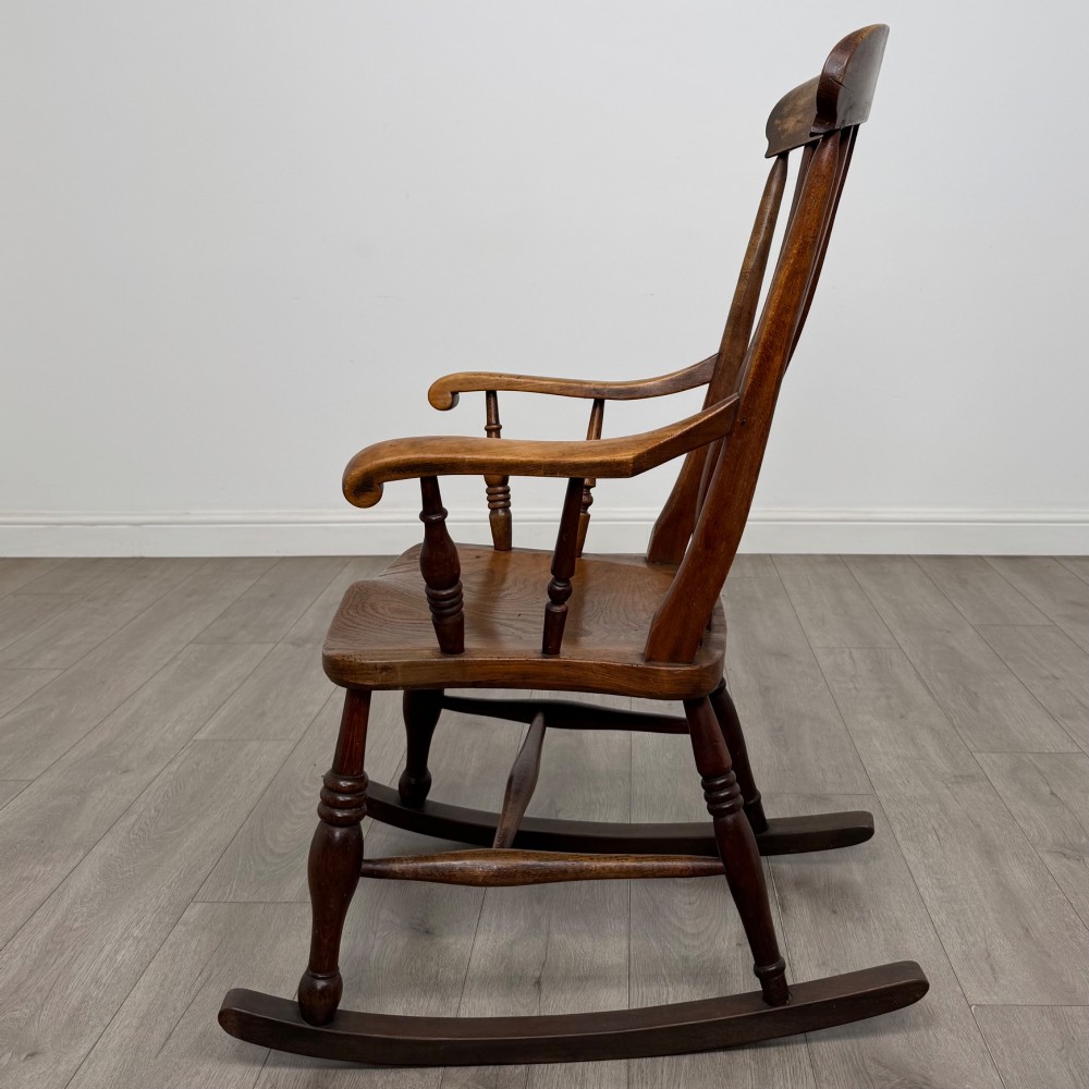 Antique 20th Century Farmhouse Rocking Chair In Elm View II