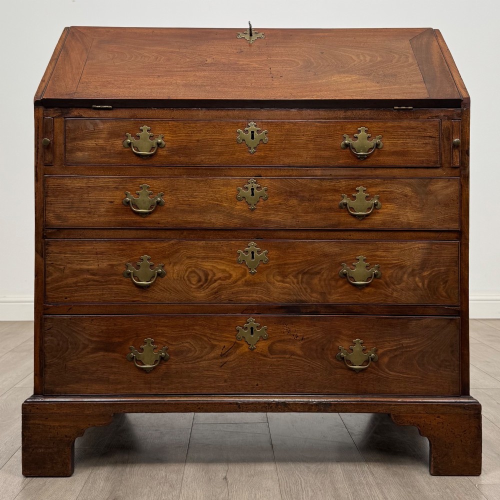 Antique 18th Century Georgian Bureau In Figured Mahogany