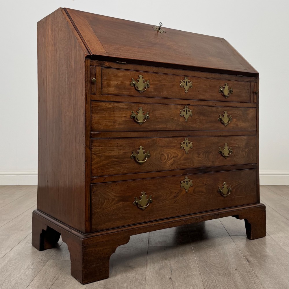 Antique 18th Century Georgian Bureau In Figured Mahogany View IX