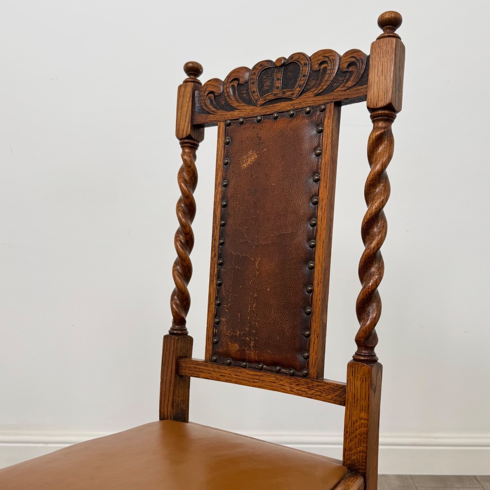 Antique 20th Century Set Of 4 Barley Twist Dining Chairs In Oak View V