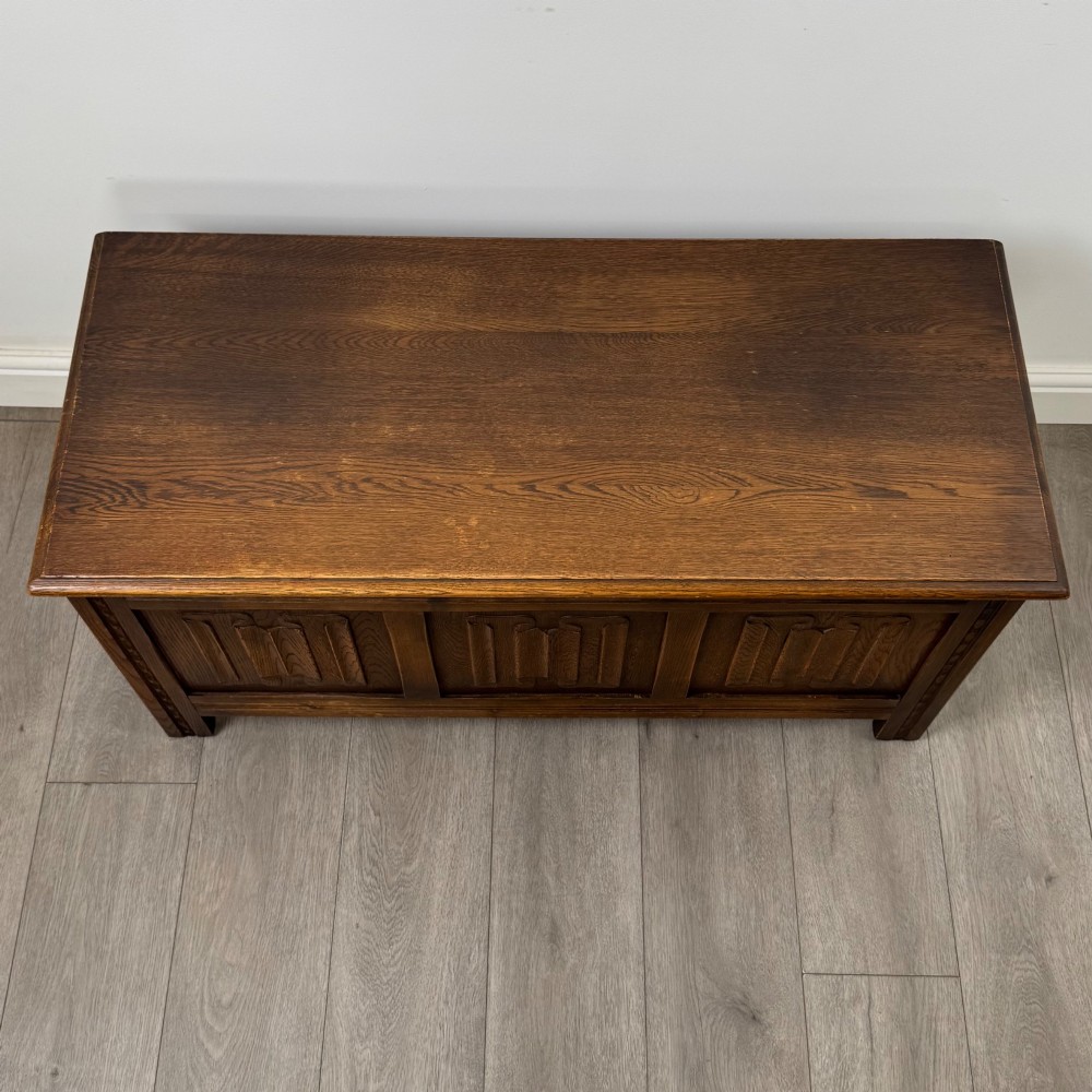 Antique 20th Century Linenfold Blanket Box In Oak View IX