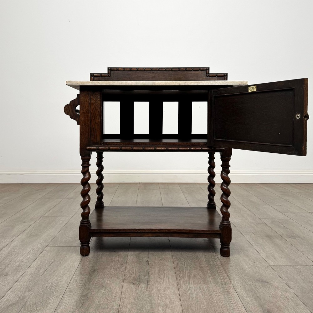 Antique 20th Century Edwardian Marble Top Washstand In Oak View II
