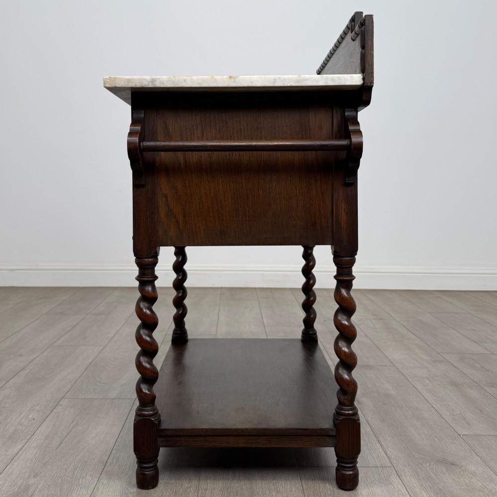 Antique 20th Century Edwardian Marble Top Washstand In Oak View IV