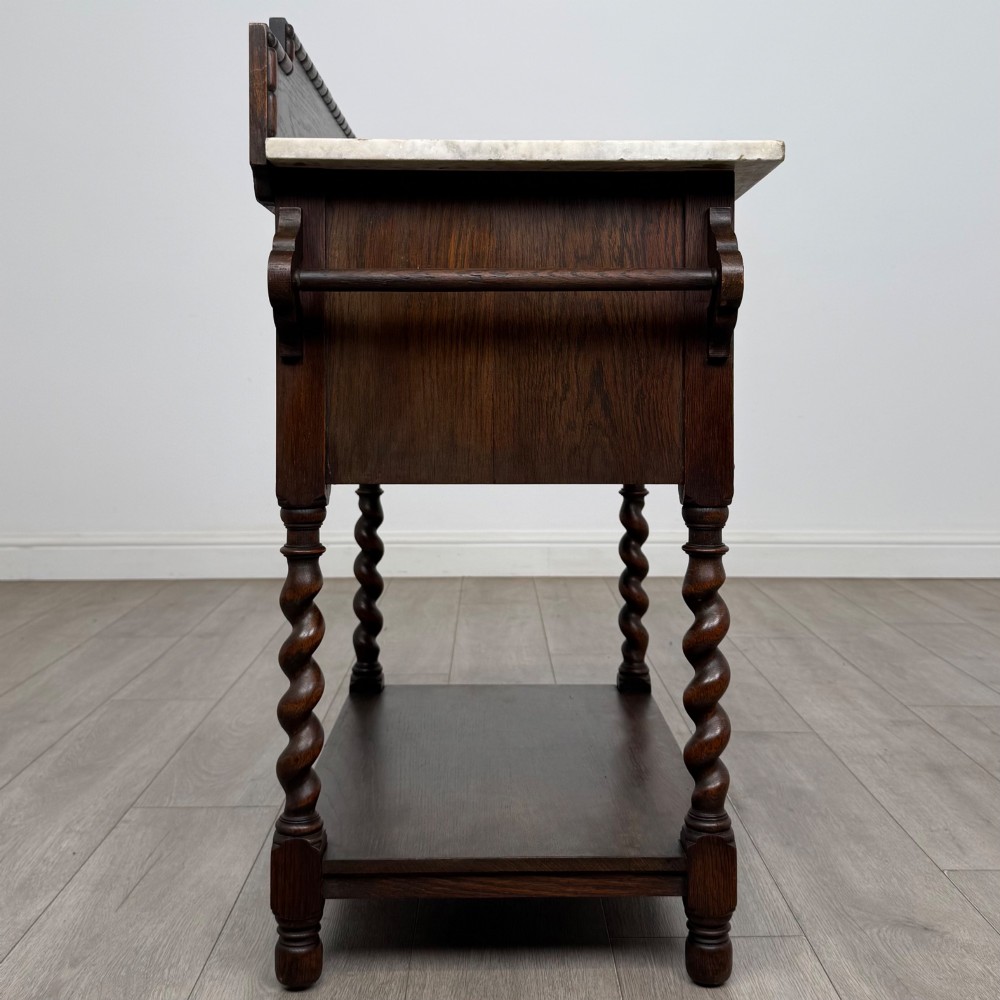 Antique 20th Century Edwardian Marble Top Washstand In Oak View VIII