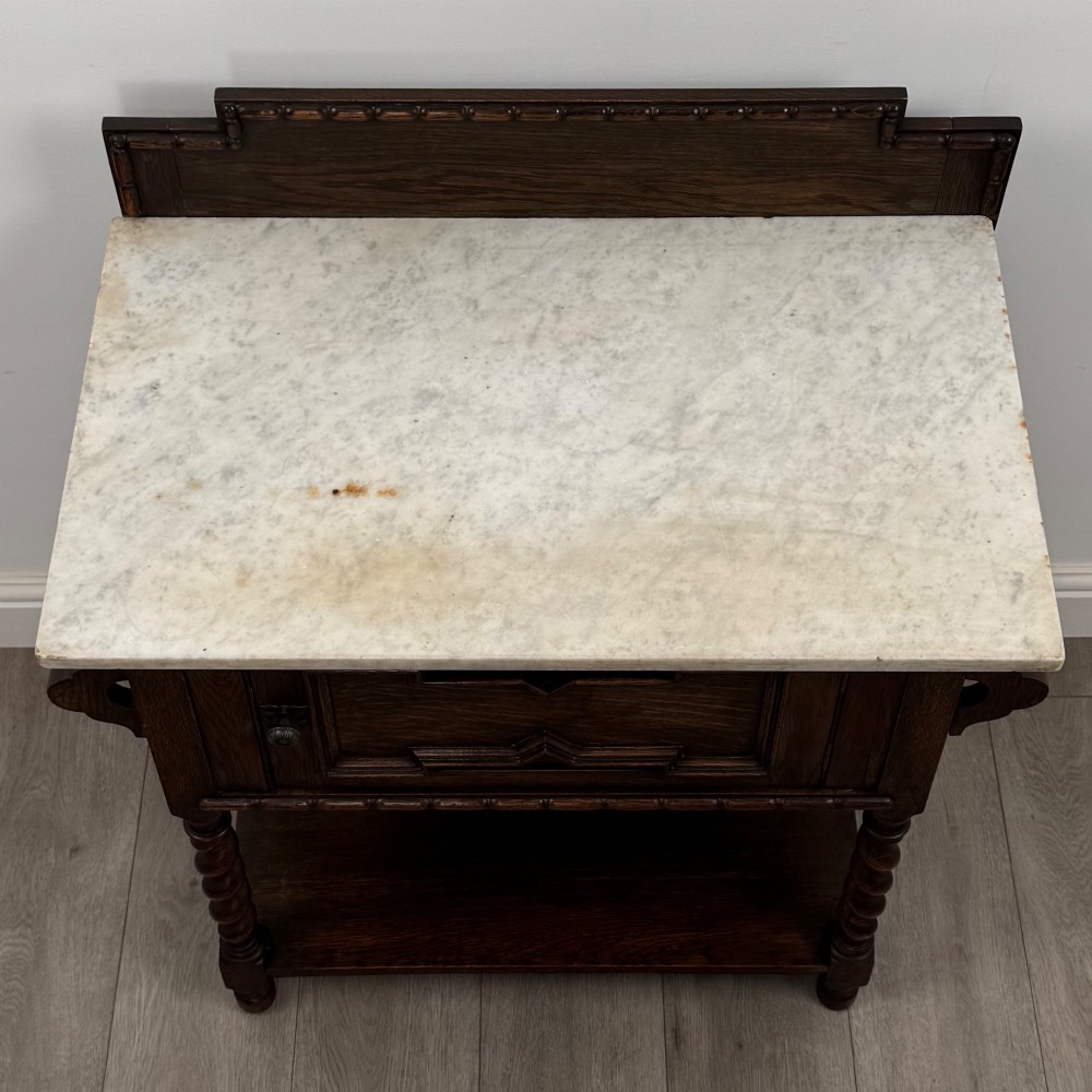 Antique 20th Century Edwardian Marble Top Washstand In Oak View X