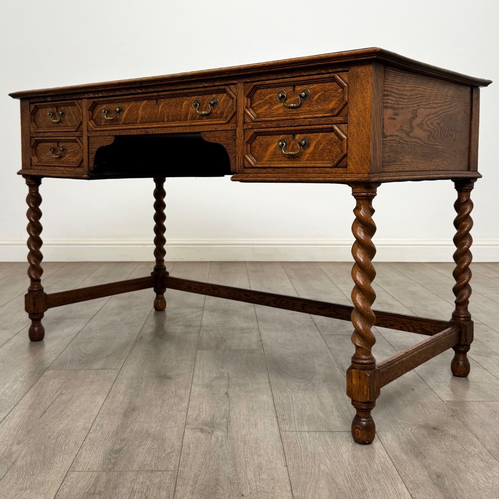 Antique 20th Century Jacobean Style Writing Table In Golden Oak View II