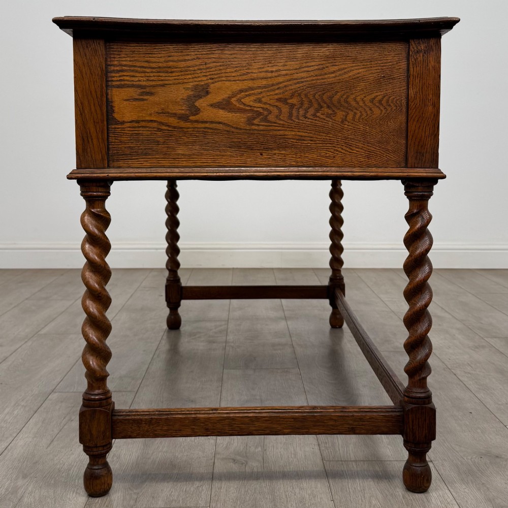 Antique 20th Century Jacobean Style Writing Table In Golden Oak View III