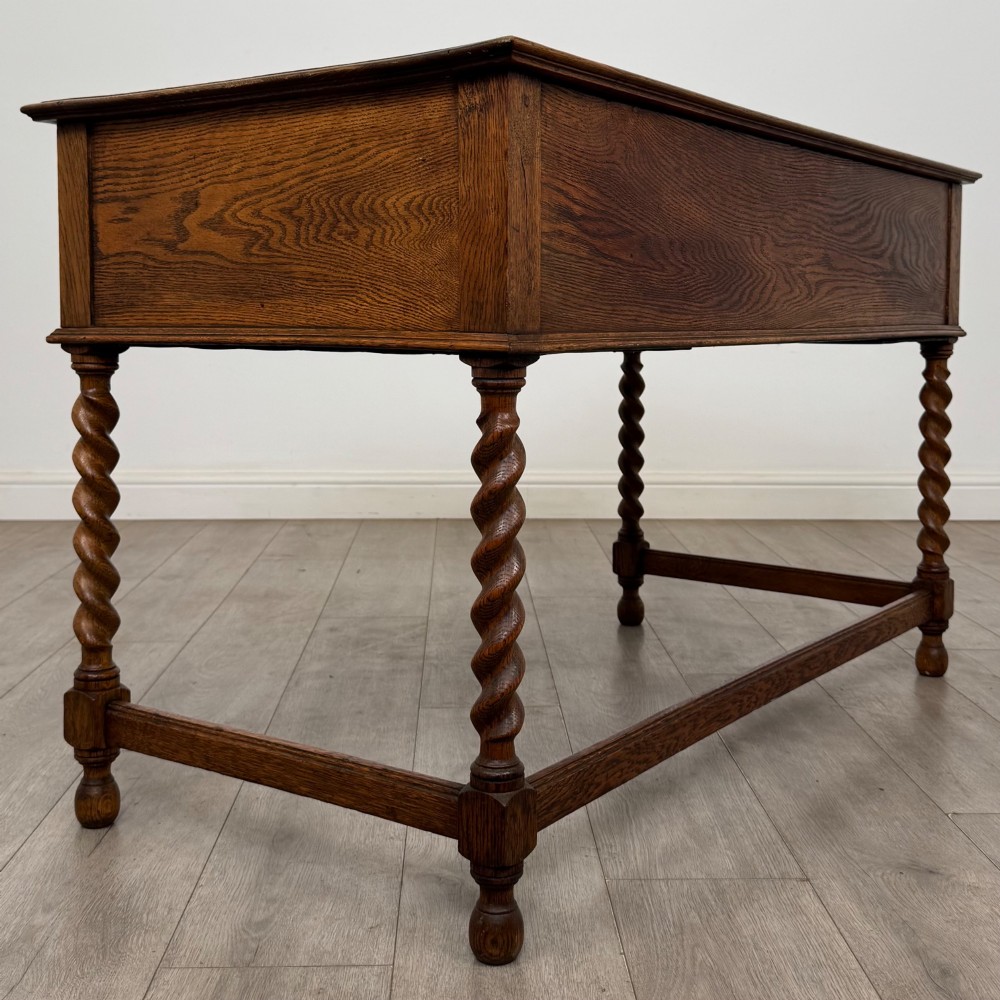 Antique 20th Century Jacobean Style Writing Table In Golden Oak View IV
