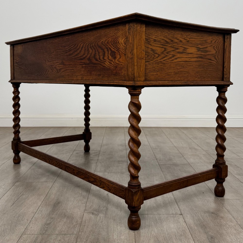 Antique 20th Century Jacobean Style Writing Table In Golden Oak View VI