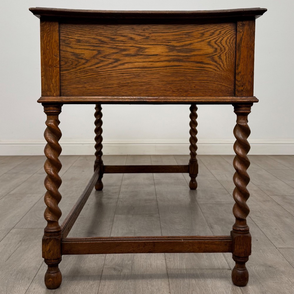 Antique 20th Century Jacobean Style Writing Table In Golden Oak View VII