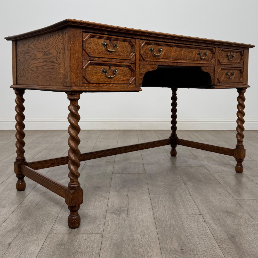 Antique 20th Century Jacobean Style Writing Table In Golden Oak View VIII